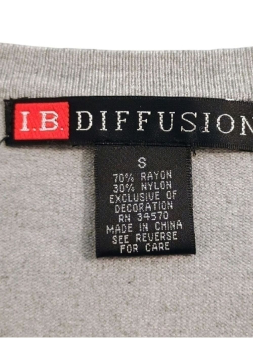I.B. Diffusion Gray Cardigan Rosette Animal Print Trim Button Front Small - Picture 4 of 5